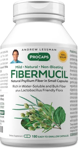 ANDREW LESSMAN Fibermucil 180 cápsulas - Polvo de cáscara de psyllium. Promueve suavemente la regularidad y la salud digestiva. Rico en fibra.