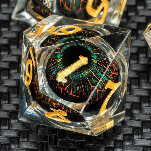 Miniatura 4 de KERWELLSI - Juego de dados de resina con núcleo líquido flotante con caja de regalo, dados DND con ojo de Beholder de borde afilado y genial, dados