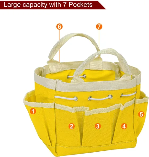 Miniatura 3 de HARFINGTON Bolsa de herramientas de jardín pequeña de 7.5 x 4 x 5 pulgadas, Oxford impermeable con bolsillos, bolsa de mano de jardín, organizador
