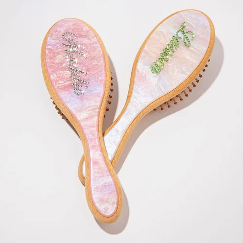 Miniatura 8 de Cepillo de pelo de paleta de bambú, grueso, cerdas de bambú, cepillo desenredante para masajear el cuero cabelludo, mujeres, blanco concha