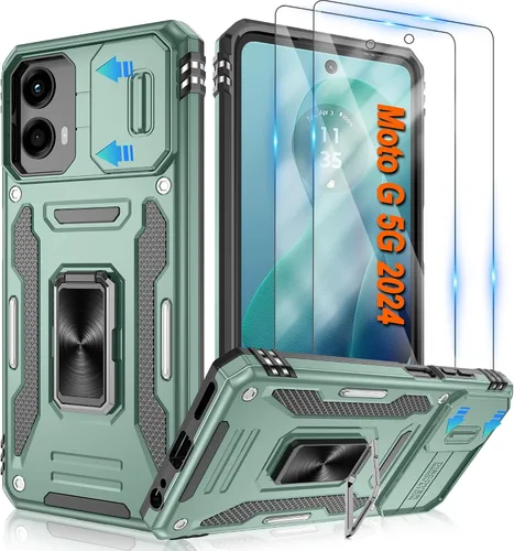 Miniatura 77 de Atump Funda para Motorola Moto G Play 2024 (4G) con [paquete de 2] protector de pantalla HD y cubierta para cámara deslizante, soporte de anillo