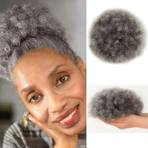 Miniatura 8 de MOONSHOW Extensión de cola de caballo afro con cordón para mujeres negras, extensión de moño corto afro rizado, extensiones de cabello sintético