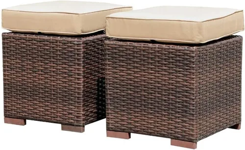 Patiorama 2 piezas montadas para patio al aire libre, para interiores y exteriores, todo tipo de clima, mimbre marrón oscuro, reposapiés para