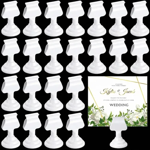 Miniatura 10 de Kathfly 24 soportes para números de mesa de boda de 1.7 pulgadas, de metal, color negro, mini tarjetero, soporte para letreros de mesa con clip