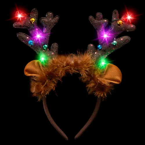 Miniatura 2 de JOYIN Diadema de reno de Navidad, 4 piezas, cuernos LED iluminados, sombrero de reno, diademas para fiestas de Navidad y recuerdos de fiestas