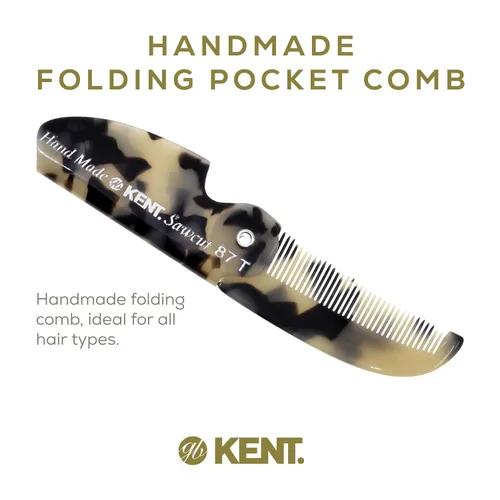 Miniatura 3 de Kent 87T TW - Peine de bolsillo plegable hecho a mano para hombres, peine alisador de cabello de dientes finos para arreglo y peinado diario