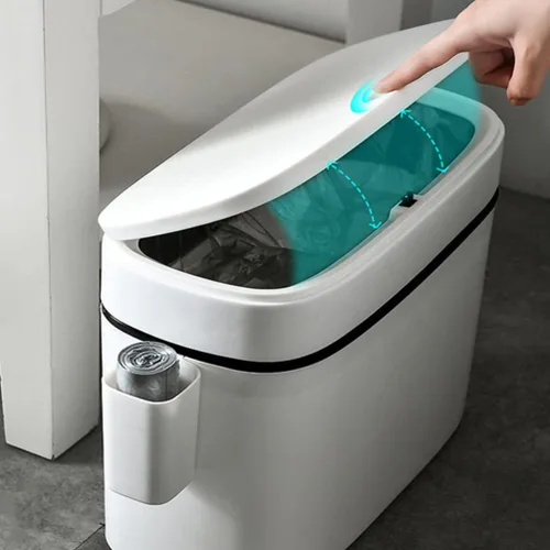 Miniatura 6 de LIFKOME Tapa de cubo de basura de capacidad de 14 litros, cesta de basura pequeña para baño, cocina, plástico blanco, impermeable, resistente, fácil