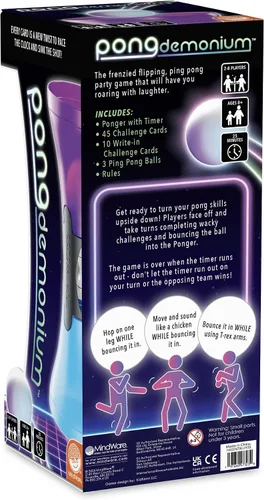 Miniatura 7 de MindWare Juego de fiesta Pongdemonium – Desafío de acción de ritmo rápido con temporizador, pelota rebotante y 55 cartas – Divertido juego