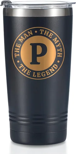 Taza The Man the Myth the Legend con iniciales, vaso de viaje de acero inoxidable con monograma para hombres, divertida taza de café personalizada,