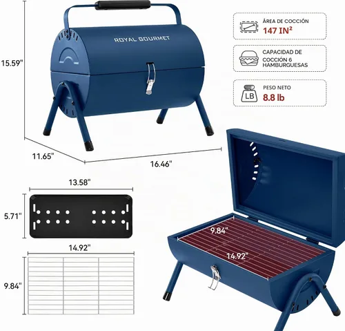 Miniatura 3 de Royal Gourmet CC1015B - Parrilla de carbón portátil, área de cocción de 147 pulgadas cuadradas, con cuatro rejillas de ventilación, hebilla
