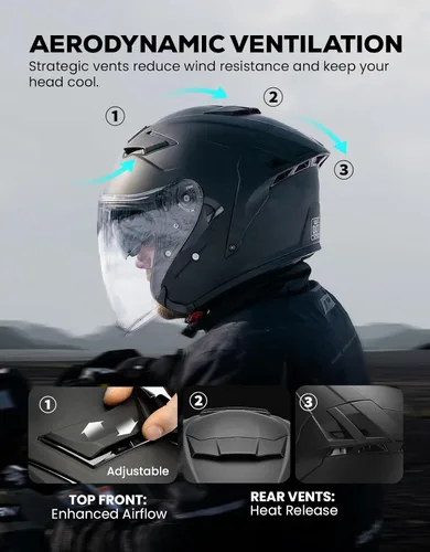 Miniatura 5 de XFMT 3/4 Open Face Motorcycle Helmet Dual Visor Moped Street Bike Scooter Helmet with Internal Sunshield for Adults Men & Women, DOT Approved