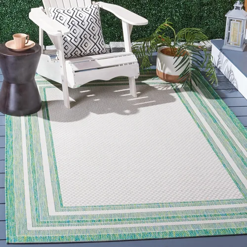 Miniatura 46 de SAFAVIEH Alfombra lavable al aire libre Courtyard Collection – 4' x 5'7", beige oscuro y beige, no desprende pelusa y fácil de limpiar, ideal