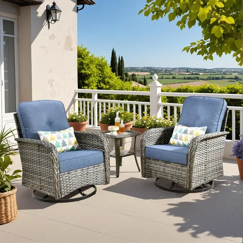 Miniatura 10 de CAODOC Juego de muebles de mimbre para patio, 4 piezas, para todo tipo de clima, sofá biplaza y mesa para patio trasero, balcón y terraza