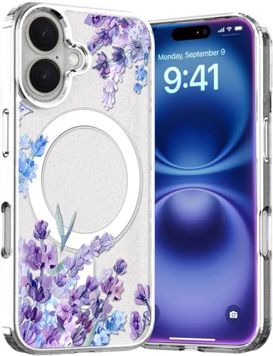 Miniatura 5 de Para iPhone 12 Mini Magsafe Caso, Floral Delgado A Prueba de Golpes Protector Lindo Duro PC+TPU Bumper Flor Mujeres Funda Magnética Transparente