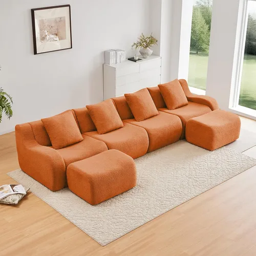 Miniatura 22 de Otomana de tela de peluche negra, moderno reposapiés modular sin hueso en una caja para sala de estar, cómodo diseño de asiento profundo,