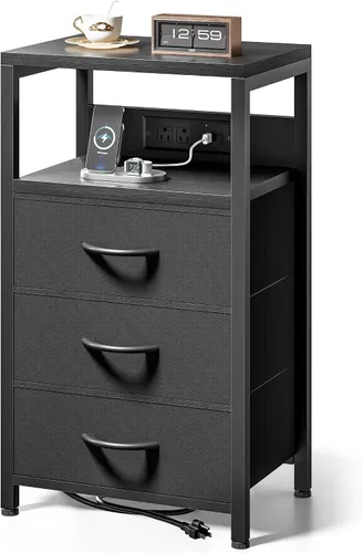 Miniatura 18 de Lazzanto Mesa de Noche Mesita de Carga para Dormitorio - Mesa de Noche con Estación de Carga, Mesita de Noche Moderna con Estante Abierto y 2