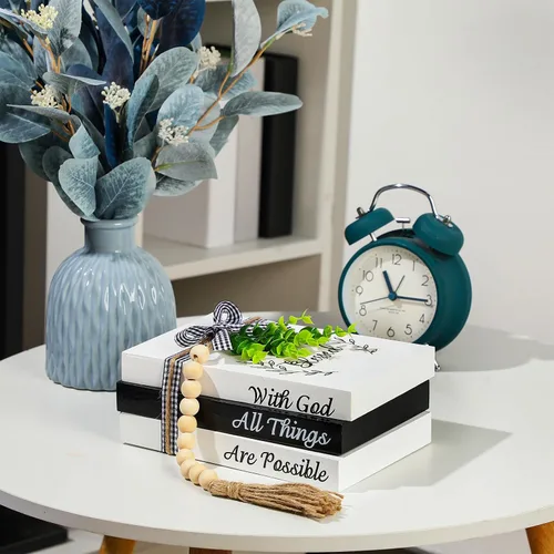 Miniatura 5 de Capoda 3 piezas de libros decorativos para decoración del hogar, libros falsos apilados estilo granja, decoración de mesa rústica de madera