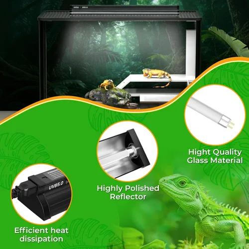 Miniatura 6 de Lustaled Kit combinado de luz para reptiles T5 UVB de 22 pulgadas y 24 W para reptiles tropicales y del desierto, UVB 5.0 conmutable, UVB 10.0
