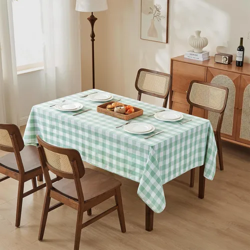 Miniatura 65 de Mantel para mesa rectangular de 55x71 pulgadas, de lino sintético, resistente a las arrugas e impermeable, color beige, para cocina, comedor