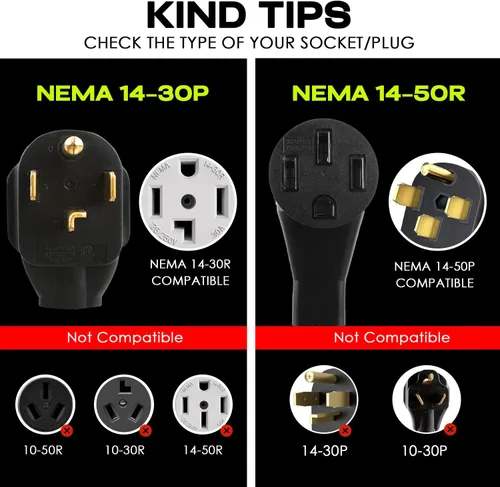 Miniatura 4 de Cable adaptador de cargador EV, adaptador NEMA 14-30P a 14-50R, enchufe de secadora de 30 amperios a hembra de 4 clavijas, compatible con EV