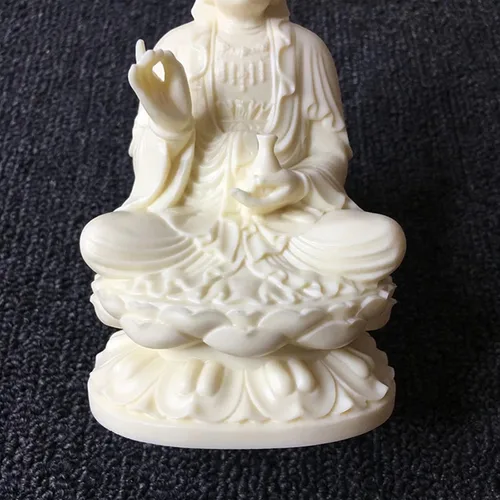 Miniatura 8 de Diosa de la misericordia Guan yin Buda estatua en loto Escultura de Quanyin blanca para decoración de oficina en casa Bendición de estatua