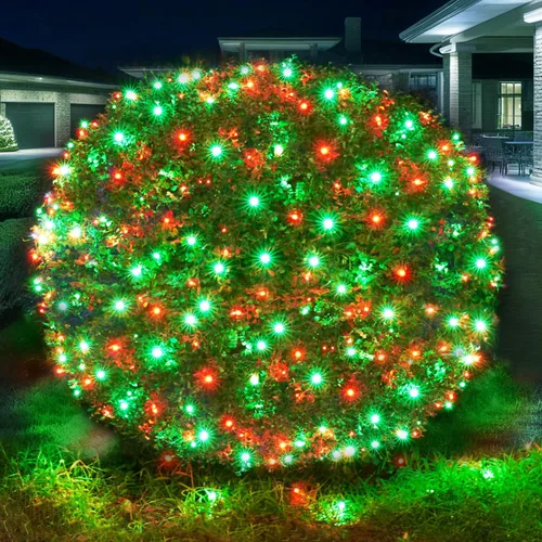 Miniatura 9 de Dirnun Red de luces LED de Navidad verde para exteriores, 160 LED de 5 x 7 pies, luz de malla de hadas impermeable para exteriores e interiores