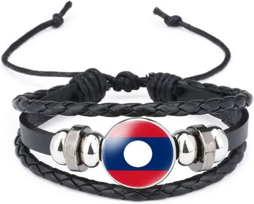 Miniatura 19 de vmcoatdu Mundial Muchas Banderas Nacionales Brazalete Retro de Aleación de Cuero para Pulsera de Cuerda Trenzada de Bandera Nacional