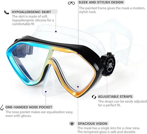 Miniatura 4 de Máscara de buceo para adultos – Máscara de esnórquel antivaho de alta calidad, cómodas y a prueba de fugas, gafas de natación con cubierta de nariz