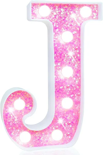 Miniatura 10 de Pooqla Luces de números de marquesina, números de luz rosa para niñas de 10.º cumpleaños, funciona con pilas, luz nocturna de número con purpurina