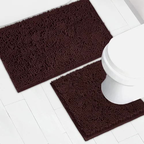 Miniatura 38 de Juego de 2 tapetes de baño de chenilla, superabsorbentes, con fuerte respaldo antideslizante de PVC, tapetes de baño para baño, peludos