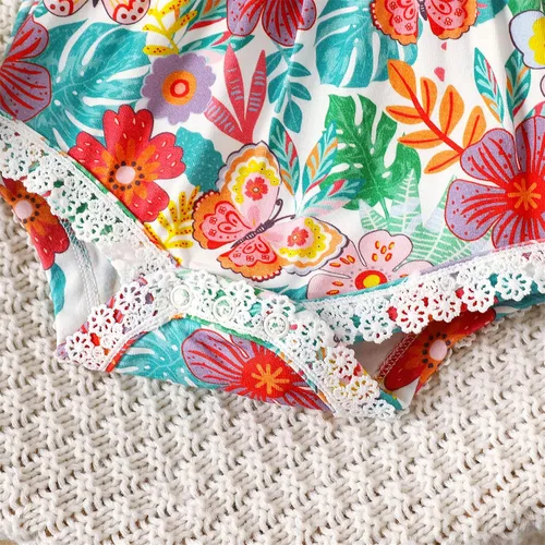 Miniatura 5 de PATPAT Mameluco floral sin mangas con borlas y pompón para bebé, conjunto con diadema de 0 a 18 meses