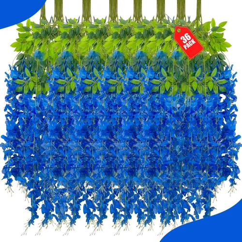 Miniatura 54 de Paquete de 12 flores colgantes de glicina rosa, flores colgantes falsas de 3.44 pies, guirnalda de glicina artificial para decoración de boda, telón