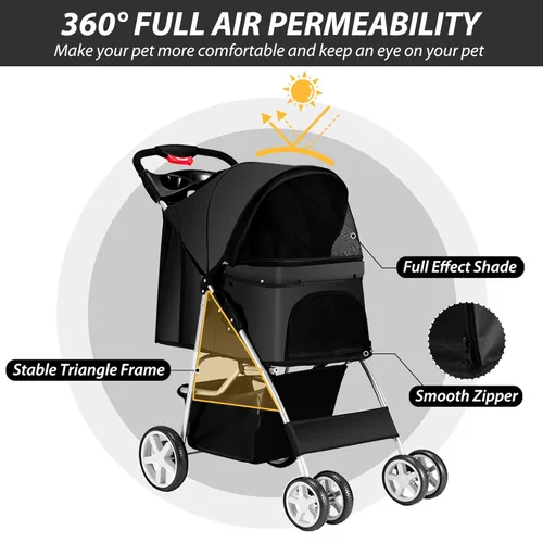 Miniatura 6 de Unisakey Cochecito para mascotas de 4 ruedas para perros pequeños y medianos y gatos, 10 a 33 libras, cochecito plegable para perros y gatos