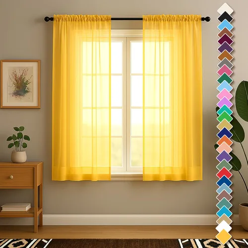 Miniatura 16 de YHSF Cortinas traslúcidas – Juego de 2 paneles para decoración del hogar – Elegantes cortinas de gasa sólida con bolsillo para barra