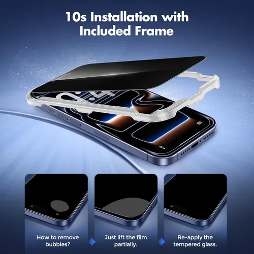Miniatura 6 de UNBREAKcable Protector de pantalla de privacidad para iPhone 17 Pro, cobertura completa, vidrio templado inastillable, antiespía de 28°, dureza 9H