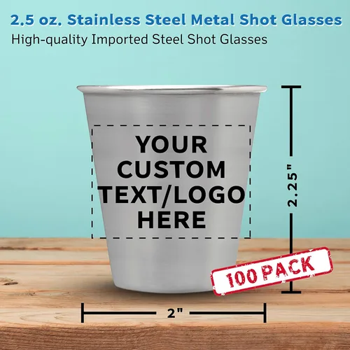 Miniatura 5 de Vasos de chupito de metal personalizados de 2.5 onzas, juego de 100, paquete personalizado a granel, ideal para bodas, cumpleaños, fiestas, acero