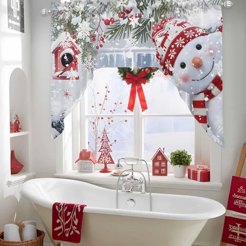 Miniatura 5 de Bonito muñeco de nieve, cenefa de cocina, cenefa con bolsillo para barra, paneles de cortina para dormitorio, sala de estar, baño, cafetería