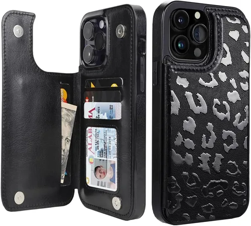 uCOLOR Funda compatible con iPhone 13 Pro Max de 6.7 pulgadas con ranura para tarjetero, función atril, doble cierre magnético y diseño de bloqueo