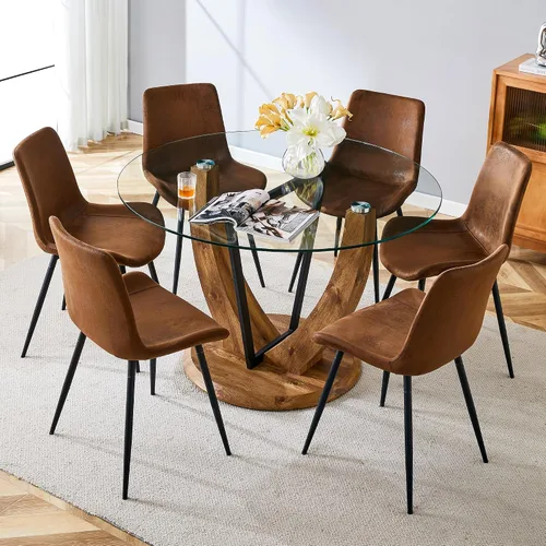Miniatura 62 de JUFU Juego de mesa de comedor redonda para 4, mesa de comedor de 48 pulgadas con mesa de mármol sintético y 4 sillas tapizadas, moderno juego