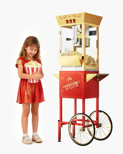 Miniatura 20 de Máquina de palomitas de maíz de 8 onzas con carro, máquina para hacer maíz con ruedas y hervidor de acero inoxidable que hace hasta 32 tazas
