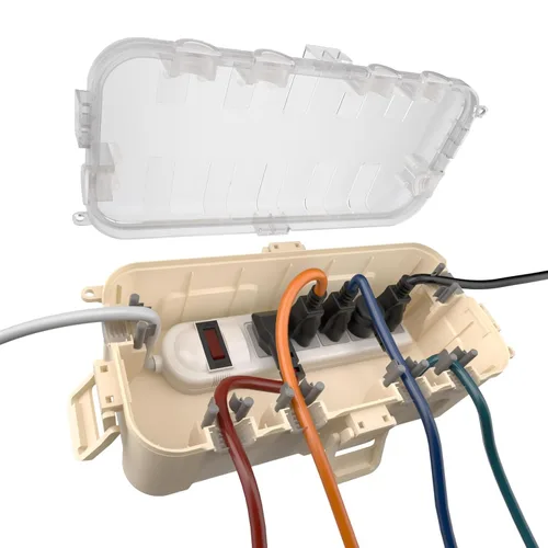 Miniatura 20 de Flemoon Caja eléctrica mediana para exteriores (11.5 x 5.2 x 4 pulgadas), cubierta de cable de extensión impermeable IP54 con 6 puertos de entrada