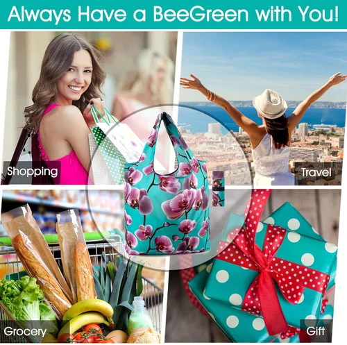 Miniatura 6 de BeeGreen 12 paquetes de bolsas reutilizables de flores, bolsas reutilizables extragrandes de 50 libras, lindo diseño floral, bolsas plegables