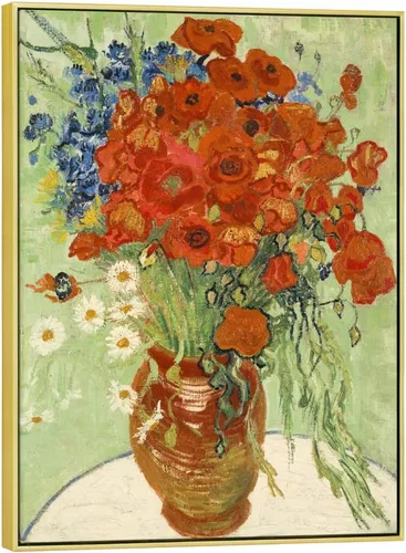 Miniatura 13 de Wieco Art - Arte enmarcado para pared de "Varios amapolas rojas y margaritas" por Vincent Van Gogh, reproducción de pinturas, lienzos abstractos