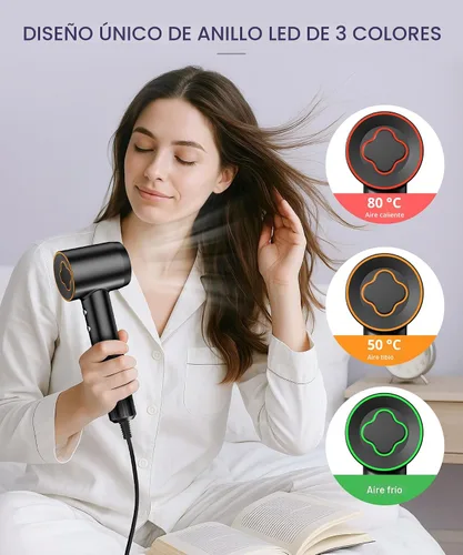Miniatura 3 de Secador de pelo íonico negativo con motor eléctrico de alta velocidad sin escobillas de 150,000 RPM para secado rápido, silencioso y con control
