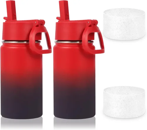 Miniatura 8 de Volhoply Botella de agua de acero inoxidable aislada de 14 onzas con tapa de pajita y funda de silicona, sin BPA, fácil de usar para niños y niñas
