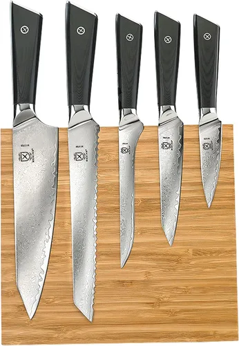 Miniatura 10 de Mercer Culinary Juego de cuchillos de 6 piezas de acero de alta calidad con soporte de bloque de vidrio/madera, asas G10