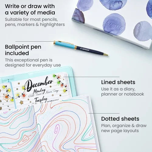 Miniatura 5 de ARTEZA Juego de regalo de diario, 6 x 8 pulgadas, cuaderno de 96 hojas con papel rayado de doble cara y 1 bolígrafo de tinta negra, diseño en blanco