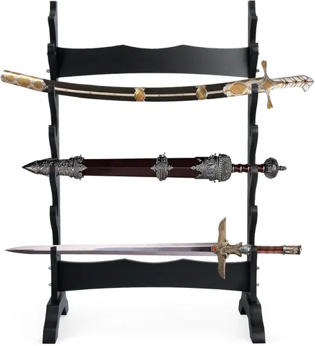 Miniatura 5 de lukar Soporte de espada de 6 niveles, soporte de exhibición de espadas multicapa, estante de madera para espadas, soporte de piso grande para Katana