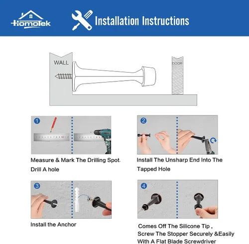 Miniatura 5 de HOMOTEK - Paquete de 12 topes de puerta rígidos sólidos resistentes con punta de goma suave, tope de puerta de zinc fundido para proteger la pared