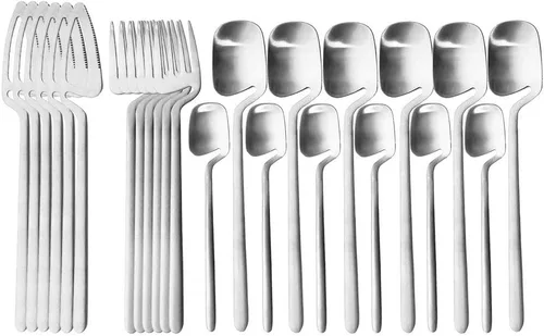 Miniatura 10 de Juego de cubiertos de 24 piezas con utensilios de cocina para servir, servicio para 6, utensilios de acero inoxidable 304, cuchillo, A-Negro